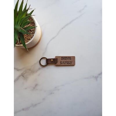 Drive Safely Engraved Rectangular Keychain | Natural Black Walnut Wood
