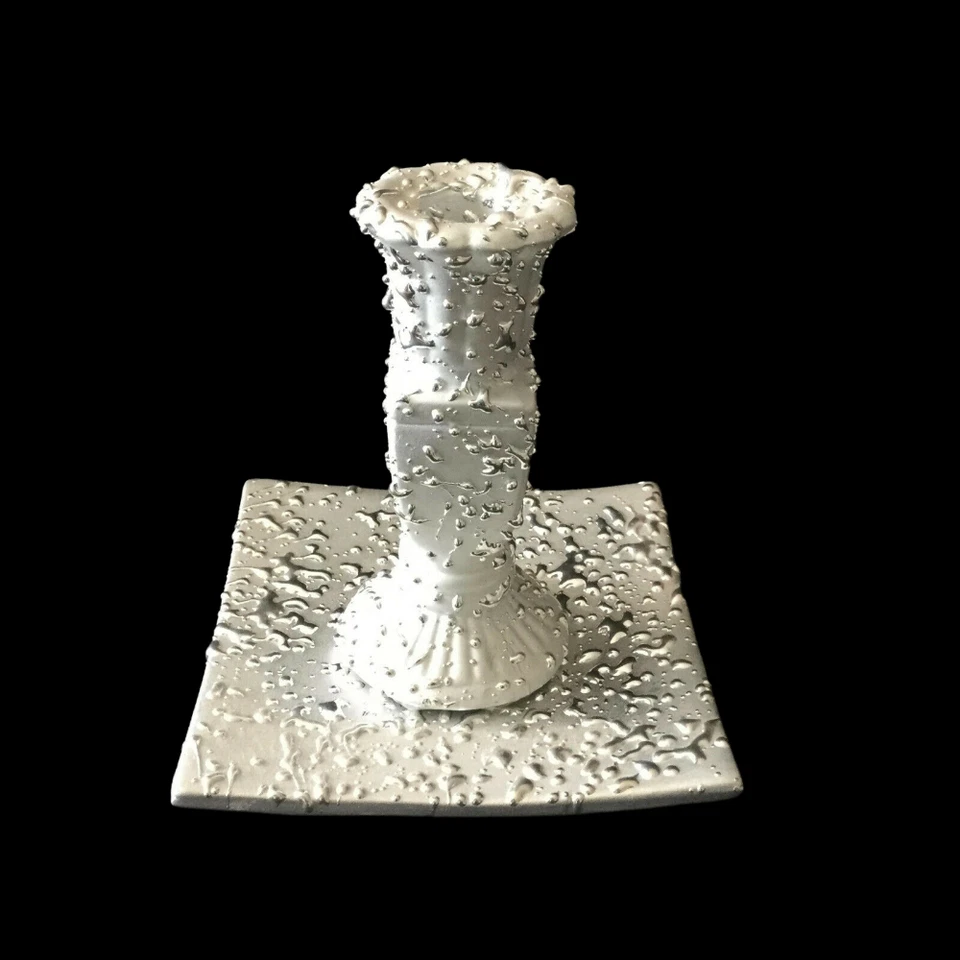 Candelabro cónico moderno de cerámica plateada y plato elegante decoración elegante pintado Foto 4 de 4