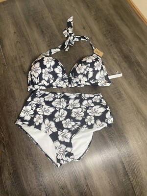 Victorias Secret Pink Bikini set L DD  Med Bottoms White Floral Pushup