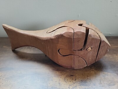 Handmade 3D Wood Fish Puzzle Vintage Hand Carved Wooden Fish