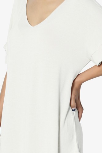 TheMogan S~3X Wide V-Neck Cuffed Short Sleeve Curved Hem Luxe Jersey Top - Picture 37 of 212