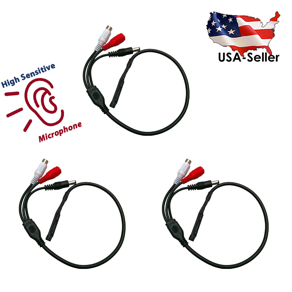 3 pcs Security Mic Microphone for CCTV Security Camera Audio Surveillance