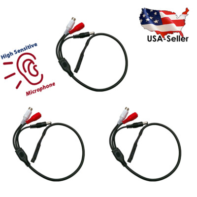 3 pcs Security Mic Microphone for CCTV Security Camera Audio Surveillance