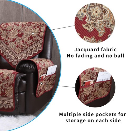 Red Jacquard Recliner Cover – 100% Waterproof & Slip-Resistant for Living Rooms - Picture 6 of 10