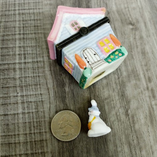 Porcelain Hinged Trinket Box Easter Village Cottage With Bunny Rabbit - Picture 8 of 14