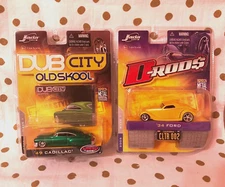Pair of 1:64 Scale Diecast Metal Cars, Vintage Models, Jada Toys; Cadillac, Ford