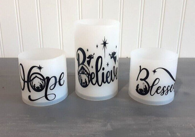 Christmas Flameless Flickering LED 3pc Candle Hope Believe Blessed