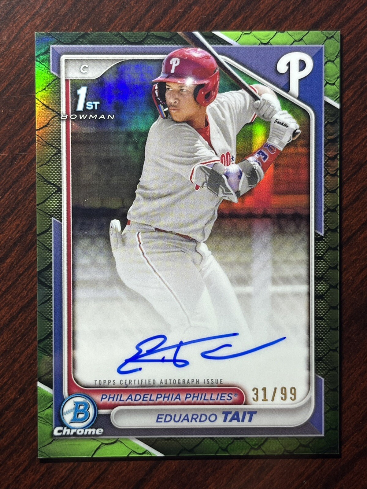 2024 Bowman Chrome Eduardo Tait 1st Green Reptilian Refractor Auto #/99 SP