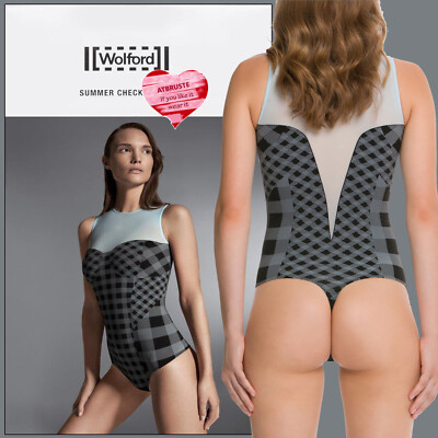 Wolford Summer Check String Body   XS   ocean sky black ... aus recyceltem Garn