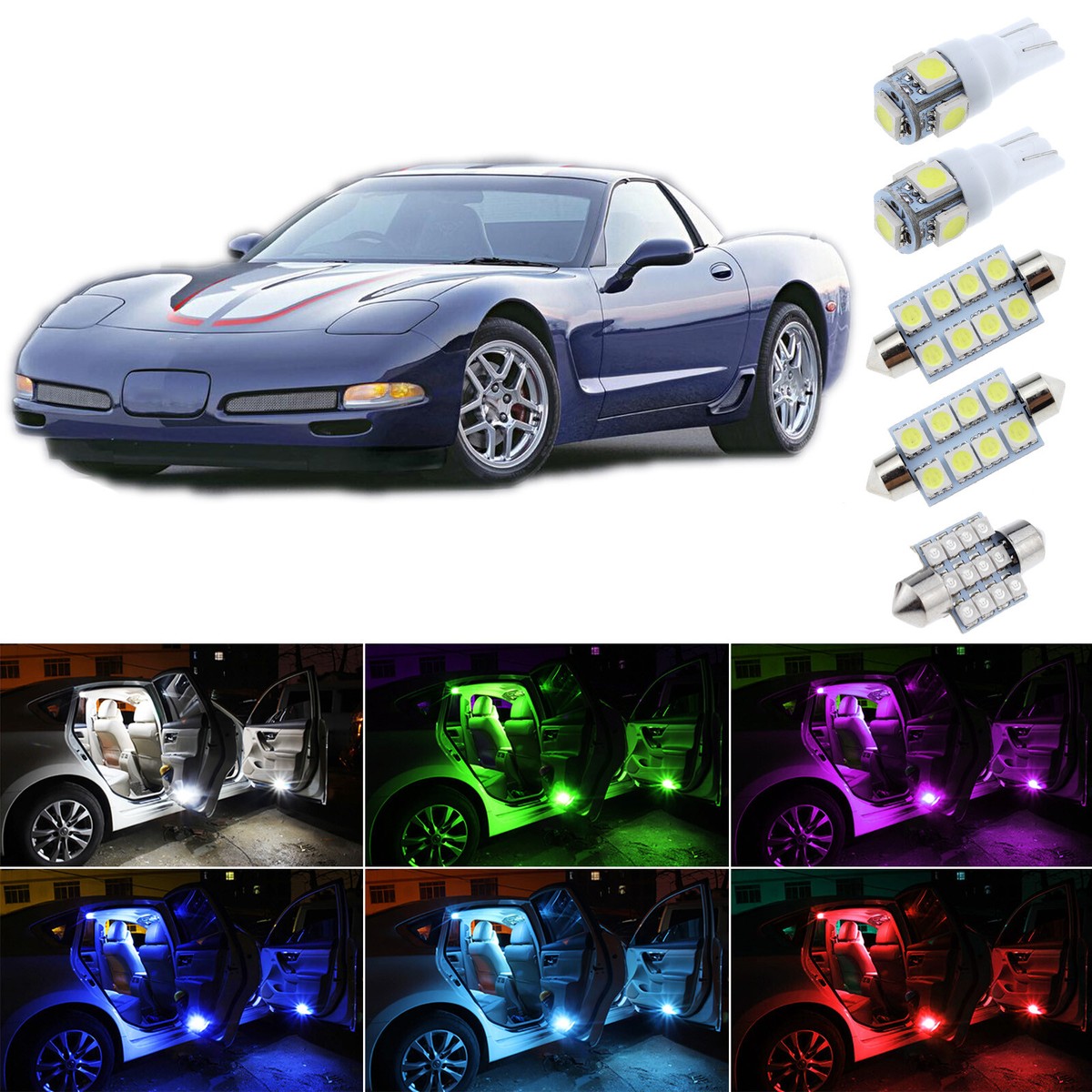 16-Piece White LED Interior Light Kit For Chevy Corvette C4 - Map, Dome, Footwell Lights