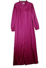 Vintage Lorraine Nylon Fuchsia Full Length Robe 1X Ruffled Collar Lingerie