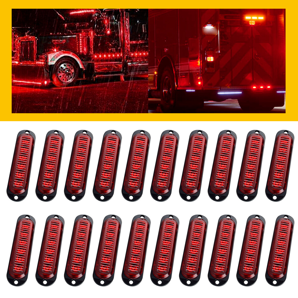 20 Red LED Waterproof Side Marker Lights for Trailers, Lorries, Trucks, RVs, and SUVs