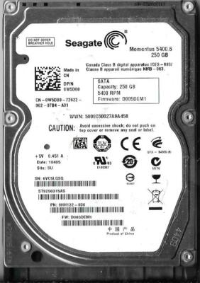 Seagate ST9250315AS 250GB Sata Hard Drive P/N: 9HH132-036  6VC  SU F/W: D005DEM1