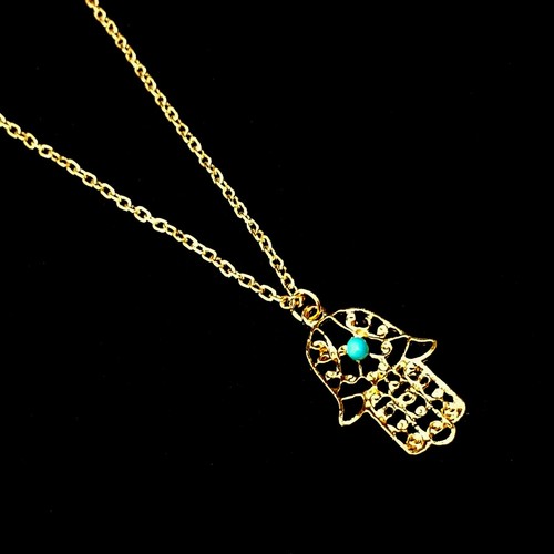 Pendentif Khamsa Hamza Main De Fatima Collier Bijoux Or / Argent - Picture 3 of 5