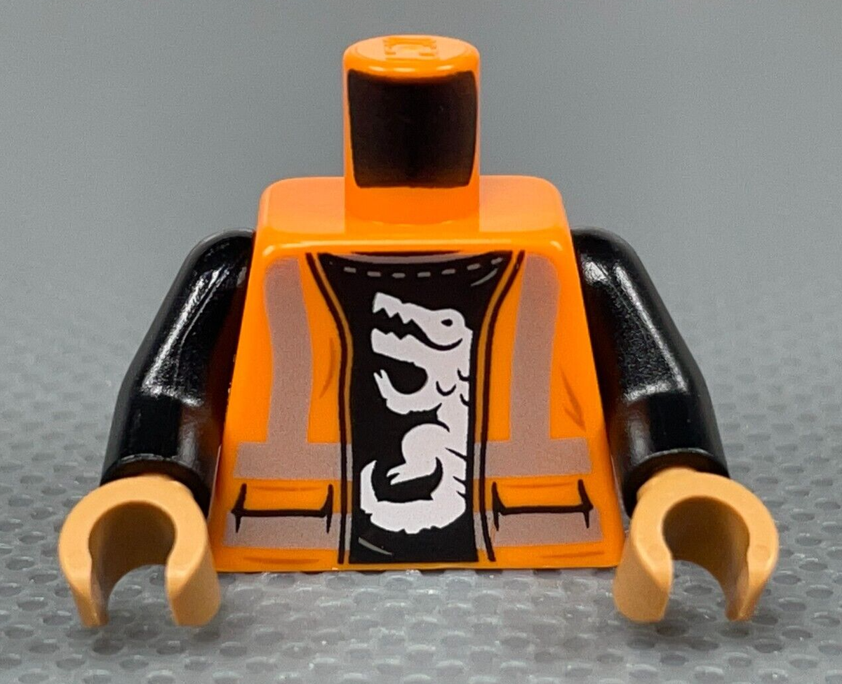 LEGO Orange Minifigure Torso Safety Vest Silver Stripes White