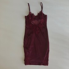 Fashion Nova Satin Slip Dress Maroon Lace Stretch Sz XS -SEXY-