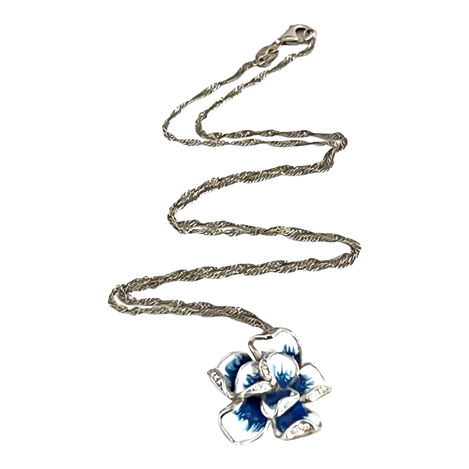 Signed Necklace Sterling Silver Enamel Flower Signed FZN 925 12A eBay
