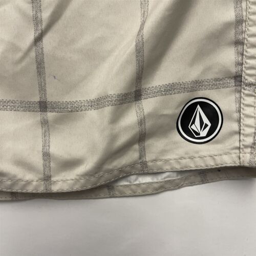 Volcom 34 x 9" Beige Windowpane Print Drawstring Board Shorts - Picture 2 of 8