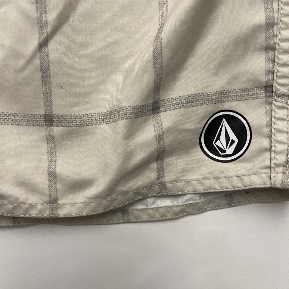 Volcom 34 x 9" Beige Windowpane Print Drawstring Board Shorts - Image 2 of 4
