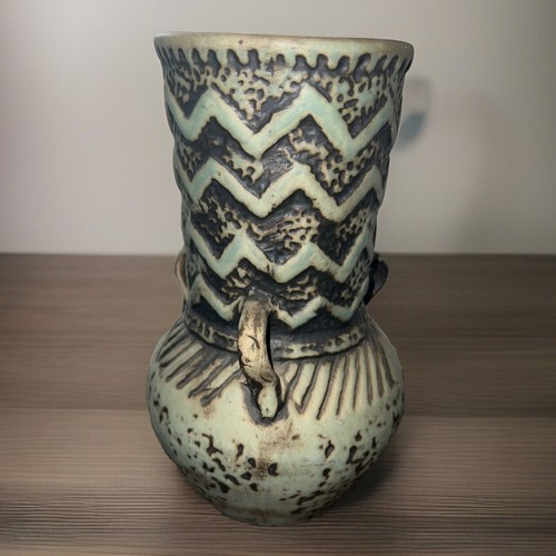 Jasba Keramik Three Handled 8.5" Vase. West Germany. MCM Lava Glaze. Embossed. - Picture 2 of 12