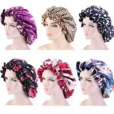 Women Large Satin Sleep Night Cap HairCare Hat African Print Turban Lined Bonnet