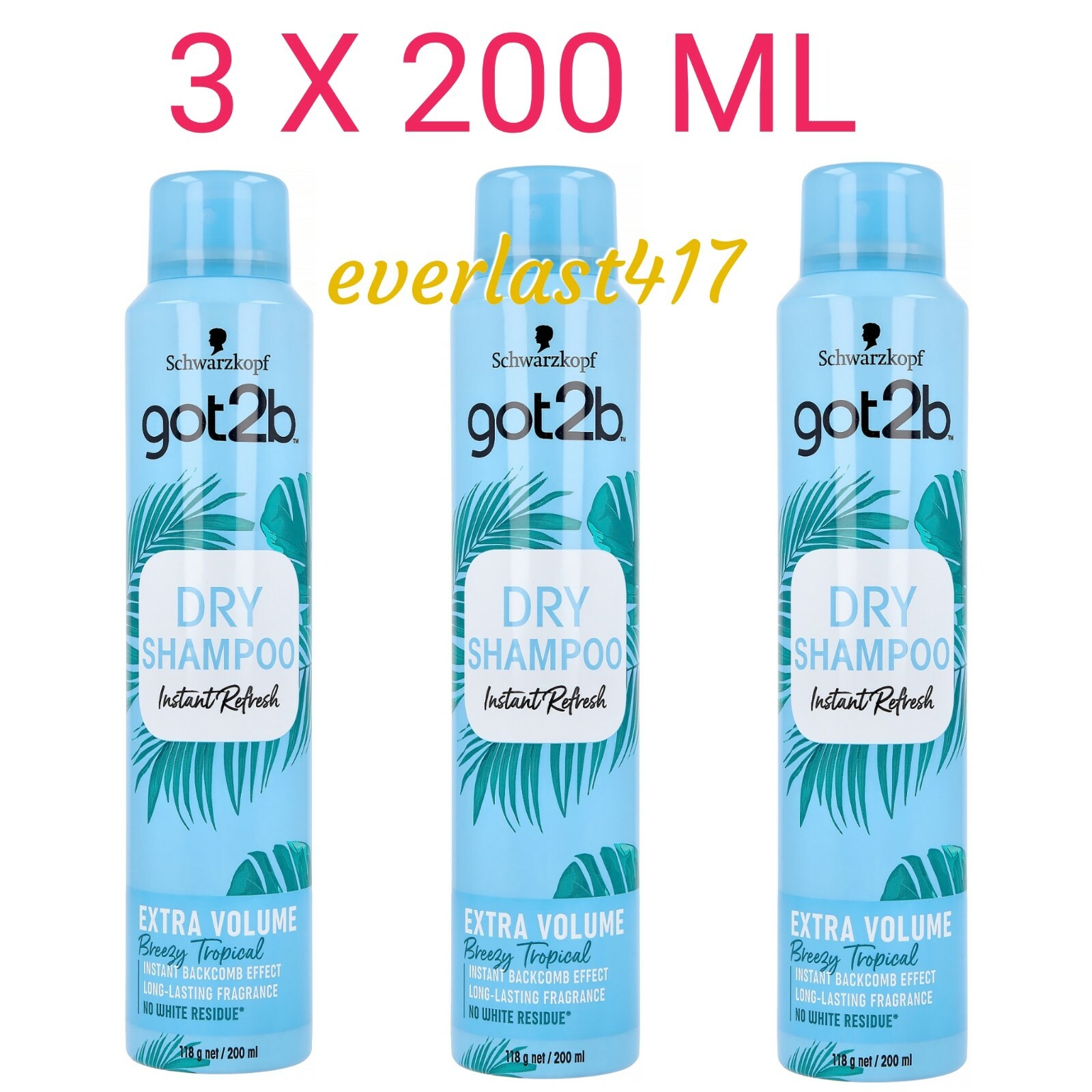 Got2b Schwarzkopf Dry Shampoo Instant Refresh Extra Volume Tropical 3X refresh
