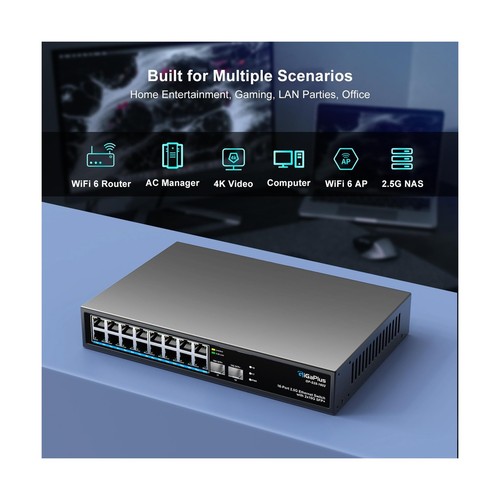 18 Port 2.5Gb Unmanaged Ethernet Switch with 16* 2.5G Base-T Ports, 2* 10G SF... - Picture 4 of 7