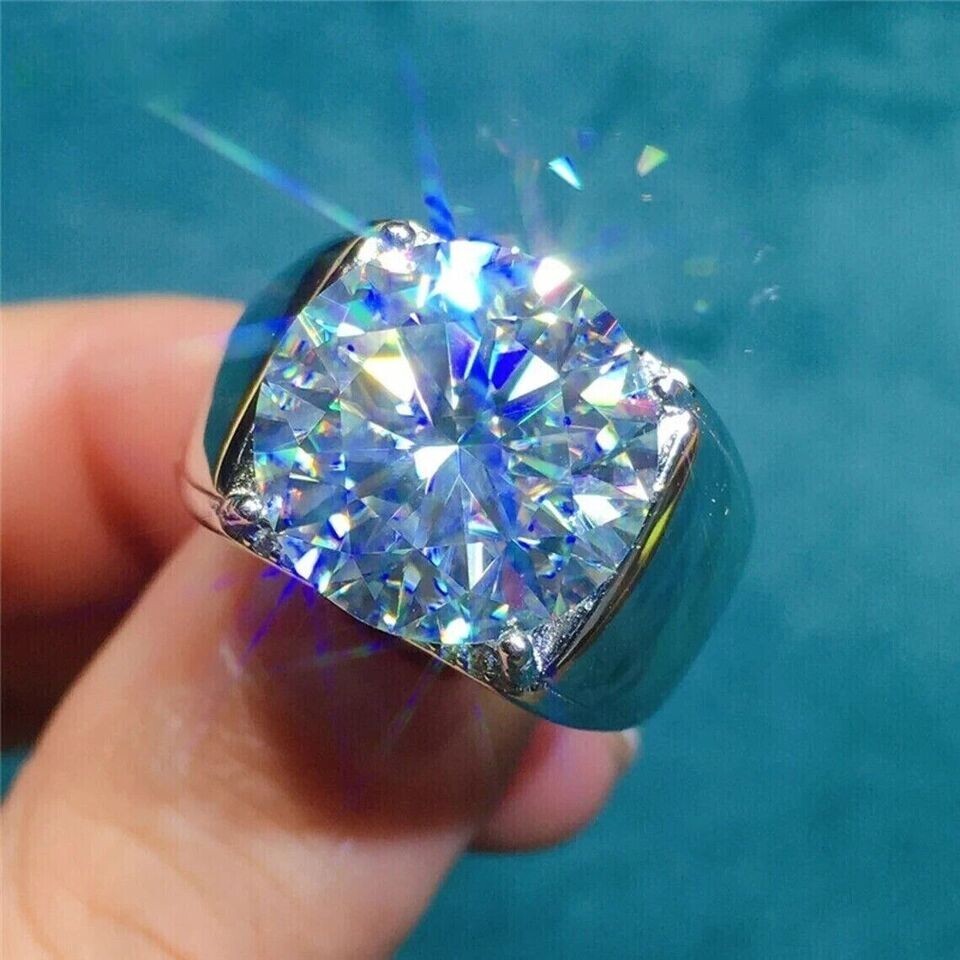 5Ct Round Real Moissanite Men's Solitaire Engagement Ring