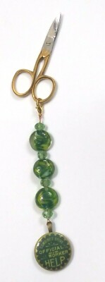 Green Beaded Fob Repro Union Worker Button Needle Minder Embroidery Scissors