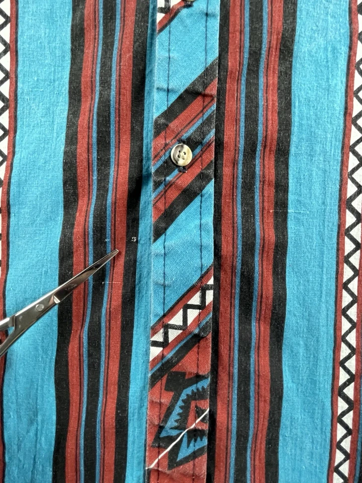 Винтажная мужская рубашка John Blair 2XL бирюзово-красная ацтекская с геометрическим узором сделано в США 90-е - Изображение 2 из 4