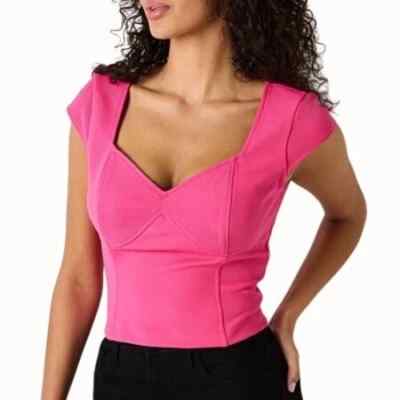 Bold Elements Women's Sweetheart Neck Crop Top Tank Size XL Short Sleeve Pink