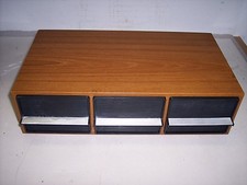 BROWN WOODGRAIN STORAGE CASE FOR CASSETTE TAPES HOLDS 33 TAPES 10