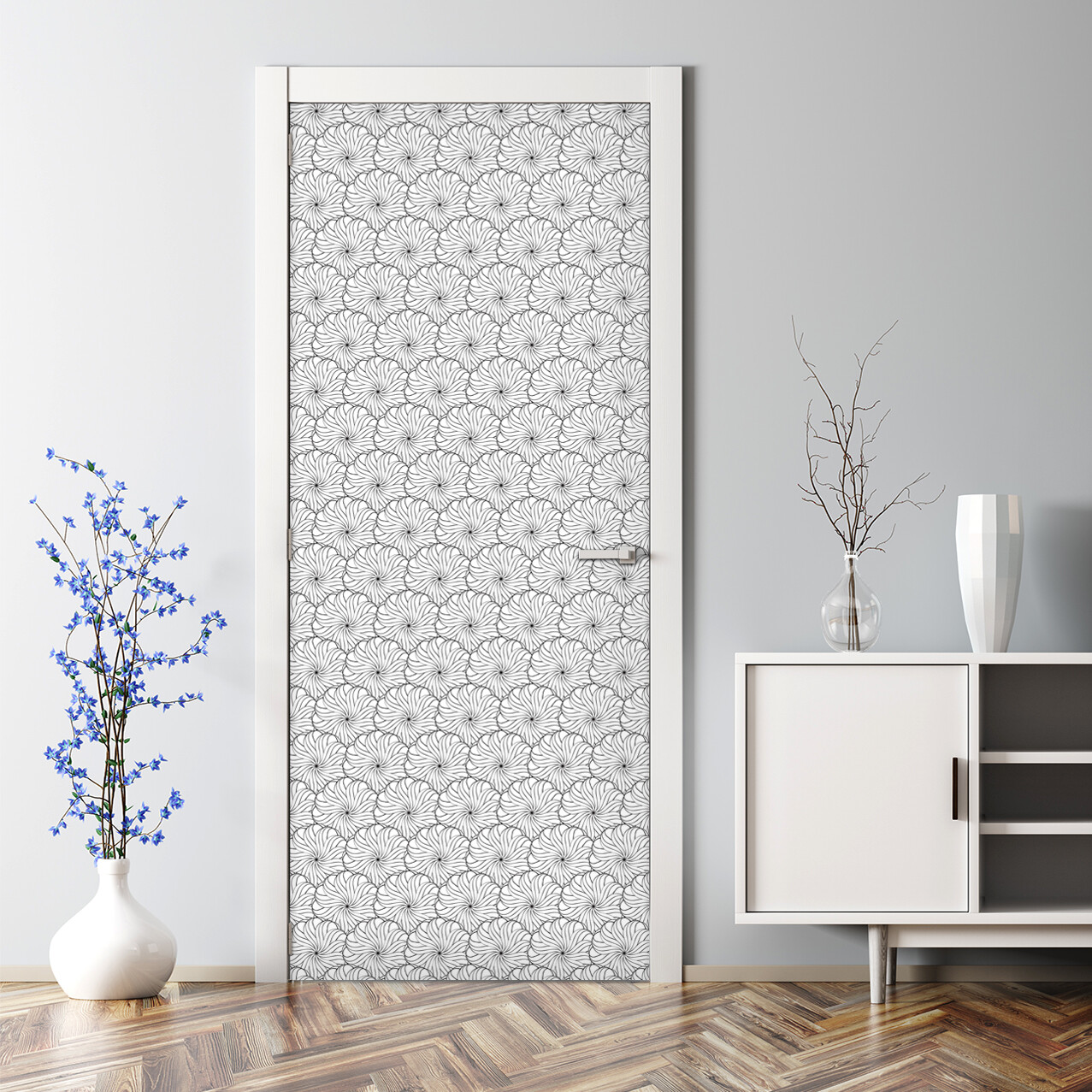 Scandinavian Floral Geometric Hand-Drawn Bubble-Free Door Sticker