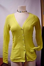 BEBE Womens Cashmere Knit button Cardigan Vneck Sweater Pockets Celery Green S 4