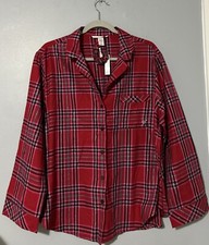 NWT Victoria  s Secret Logo RED/PINK Long Sleeve Sleep Shirt/Top Pajama Size L