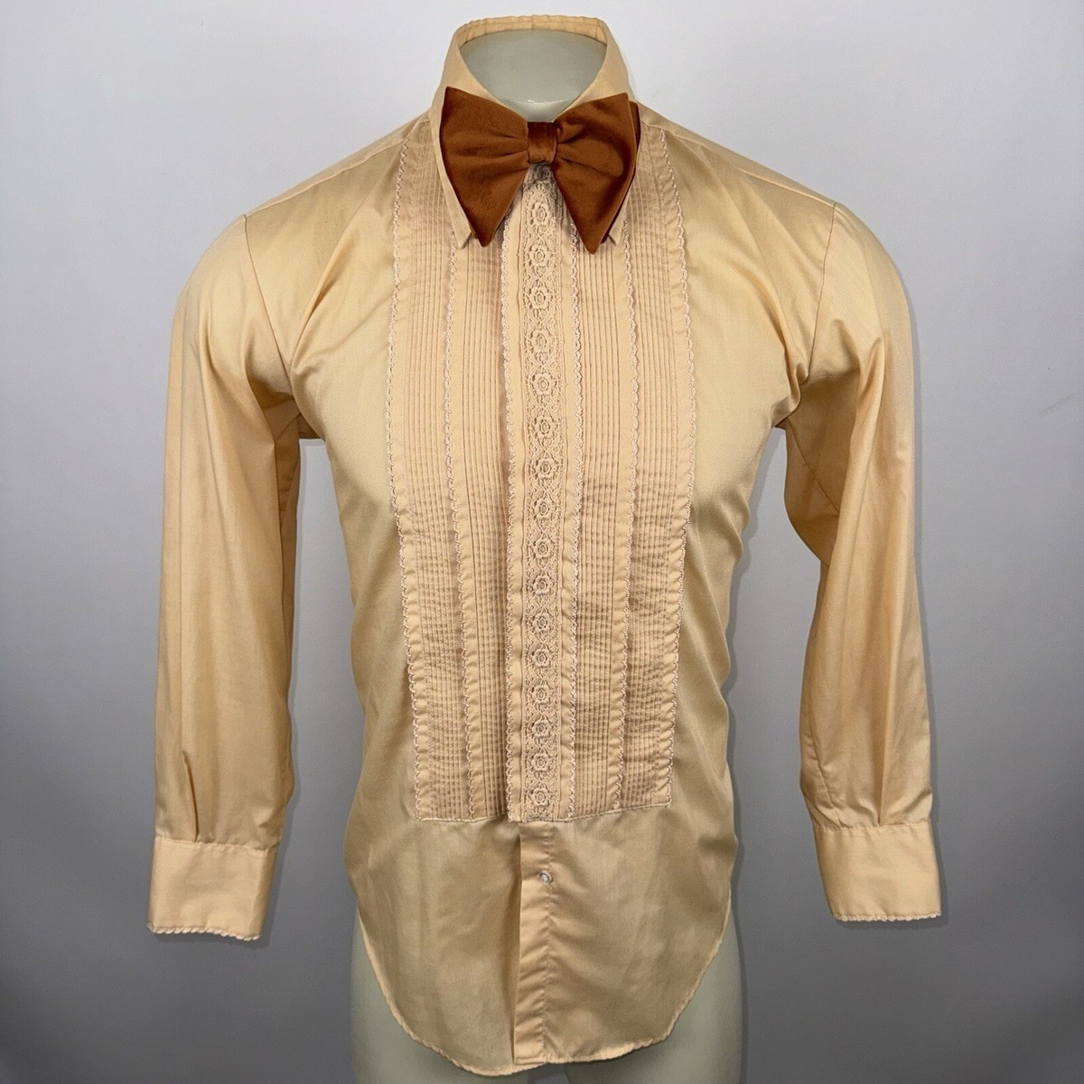 Vtg 60s 70s Tuxedo Shirt After Six Mens Dress Ruffles Prom