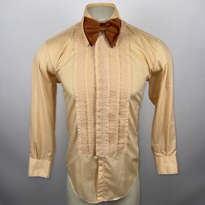 Vtg 60s 70s Tuxedo Shirt After Six Mens Dress Ruffles Prom