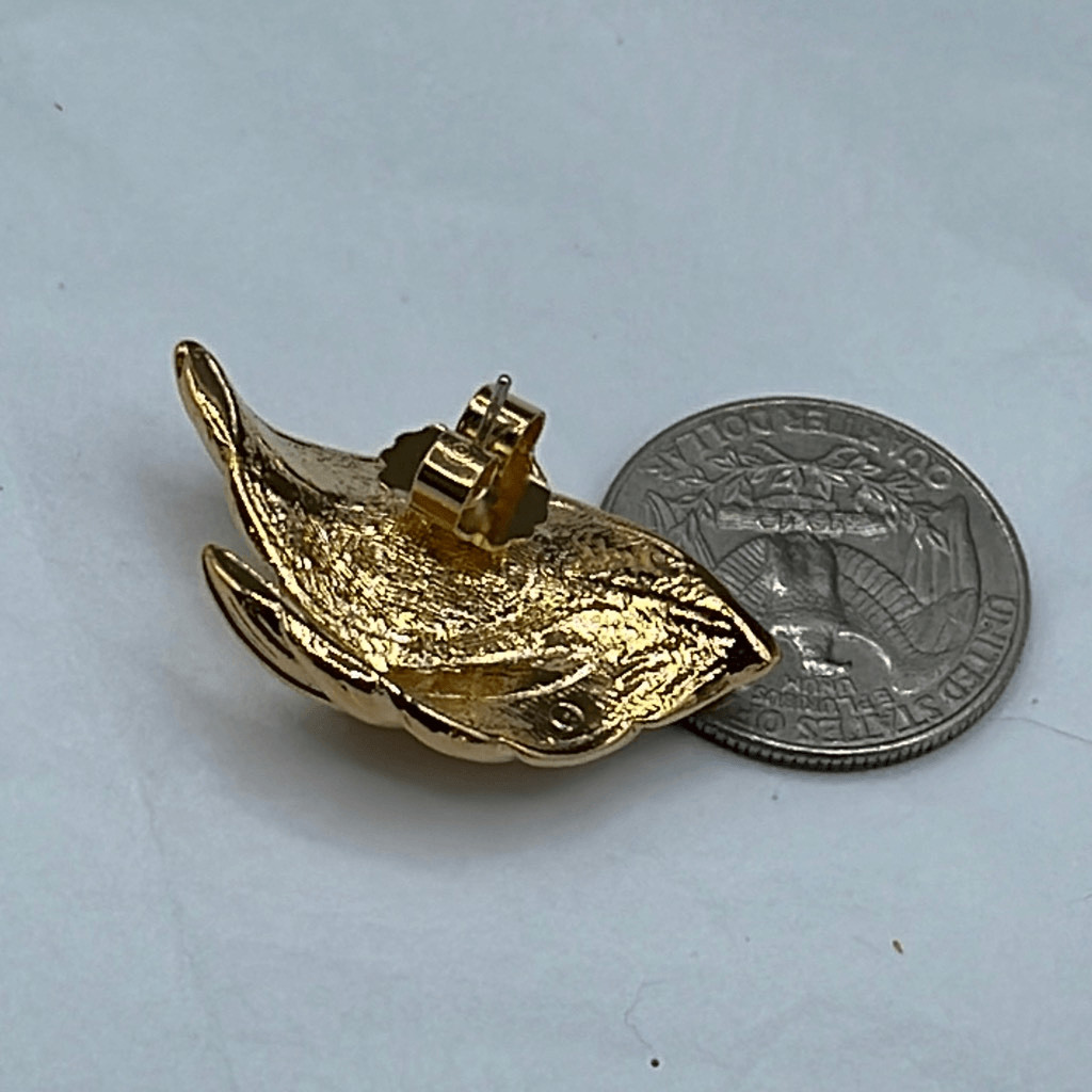 Vintage double leaf pierced statement earrings - image 6