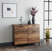 Tromso Sideboard Furniture Rustic Walnut Effect With Black Metal Base & Handles