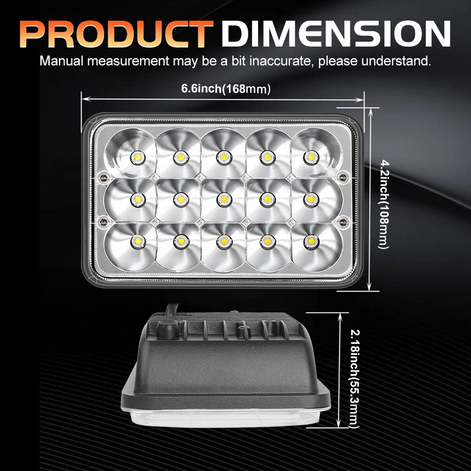 Fit For Chevy C10 Pickup Truck 1981-1987 4PCS 4x6" LED Headlights Hi/Lo Beam - Image 2 of 4