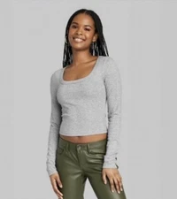 Wild Fable Women's S Small Shirt Gray Long Sleeve Pointelle T-Shirt Top New