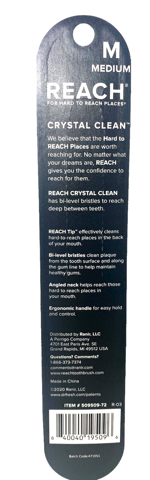 Reach Toothbrush Crystal Clean MEDIUM Toothbrushes Bristles -Multi Color 1pc