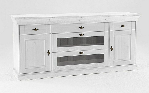 Massivholz Anrichte Weiß Kiefer Massiv Sideboard Kommode Highboard KüChenschrank-image