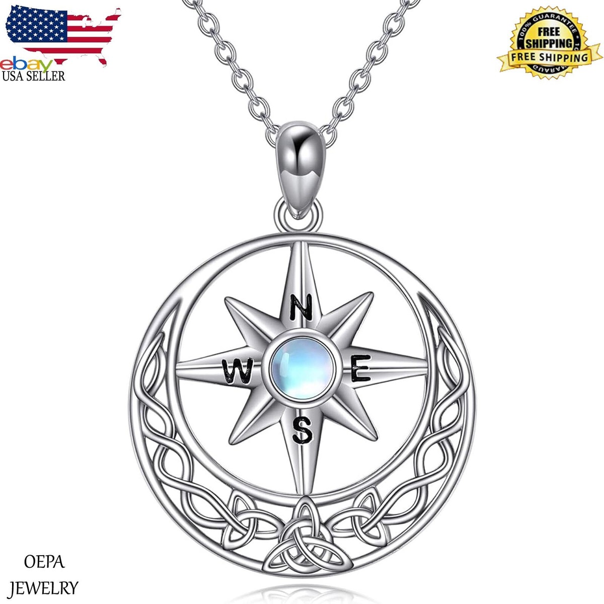 Compass Necklace 925 Sterling Silver Celtic Knot Compass Necklace