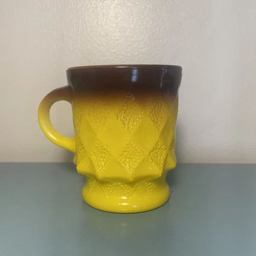 Vintage Anchor Hocking Fire King Yellow/Brown Ombre Kimberly Diamond Mug