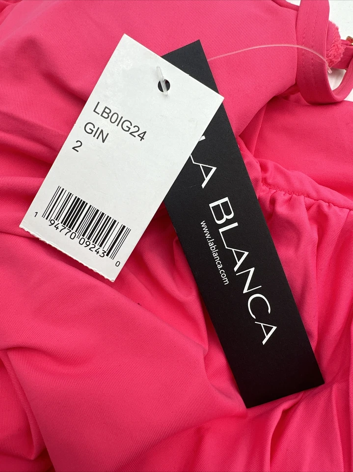NWT La Blanca Pop Pink Island Goddess Rouched Mio One Piece Swimsuit Size 2 - Image 3 of 3