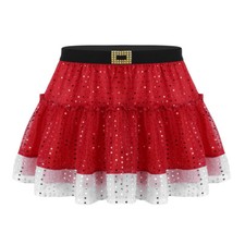 Women's Shiny Red Skirt Skater Flare Pleated Short Mini Short Skirts Party Dress