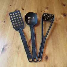 T-FAL Black Nylon 3 piece Set Slotted Spatula Slotted Spoon Masher Utensils