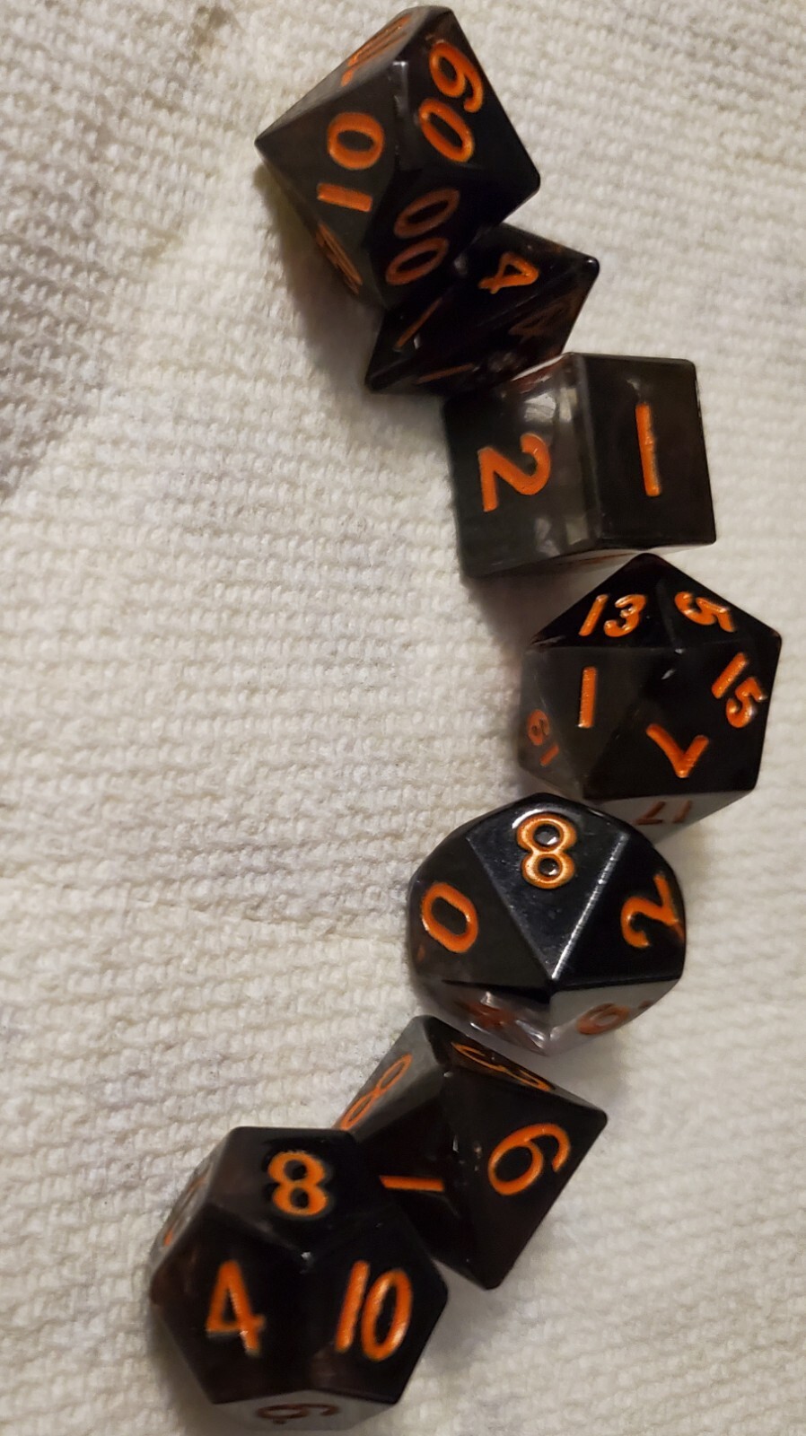 7pcs Set Of Handmade Resin DnD Gaming Dice: Pumpkin Patch Polyhedrals