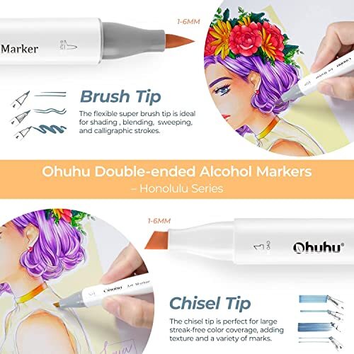 Ohuhu Marker Stifte Pinsel Typ 104 Farben professioneller Einsatz Illustrationsmarker - Bild 3 von 3
